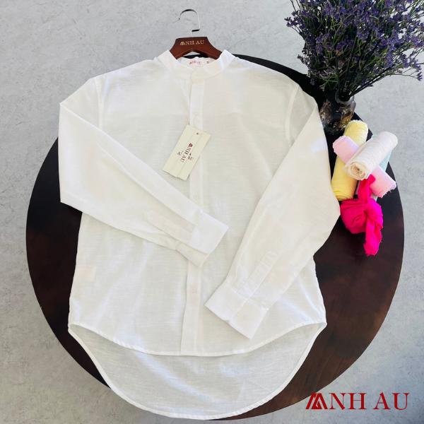 Áo sơ mi cổ trụ linen Anh Au