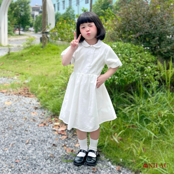 đầm bé gái cổ bẻ