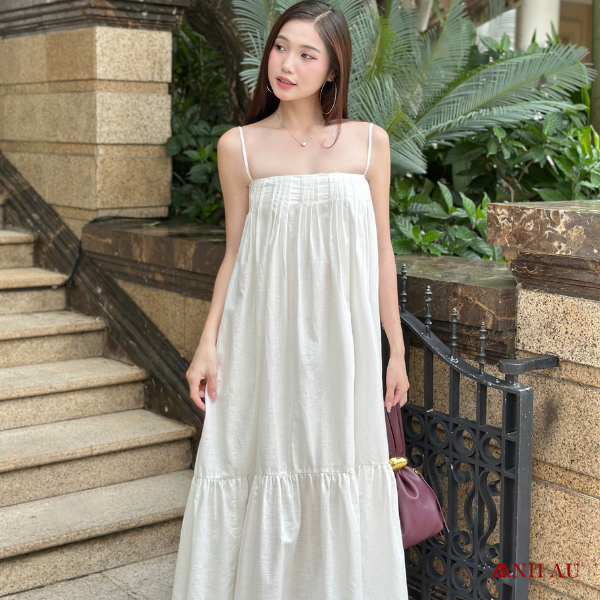 đầm maxi xếp ly
