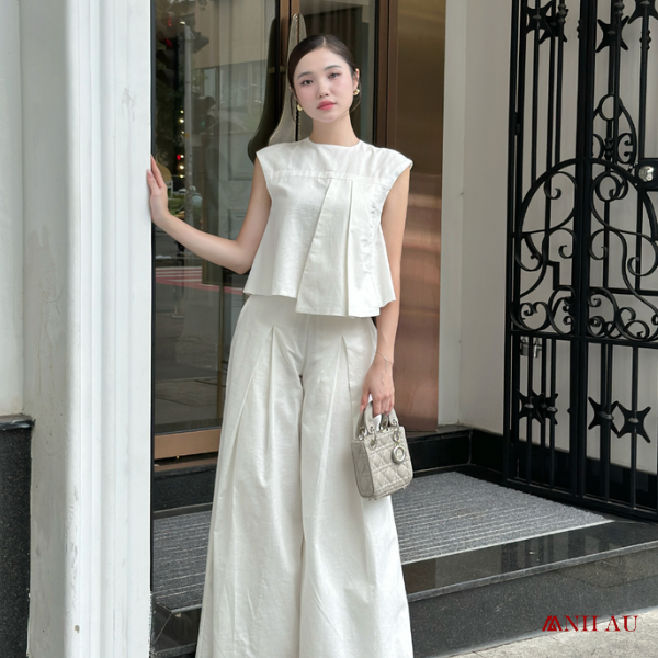quần ống rộng phối áo croptop
